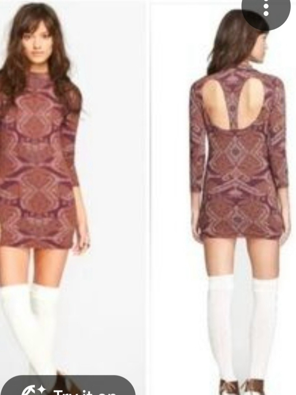 Free People Cute N Cozy Cutout Bodycon Mini Dress in a purple/brown